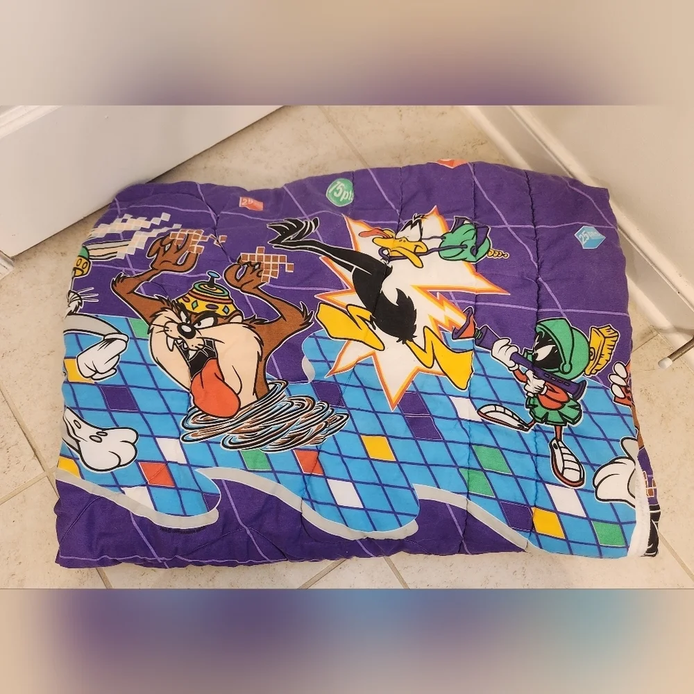 VTG 1990s Twin Comforter Looney Tunes Purple Bedding #BB